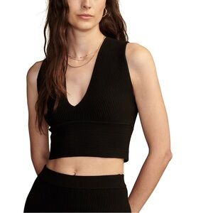 House of Harlow 1960 Black Ribbed Knit Crop Top Vest, Medium
